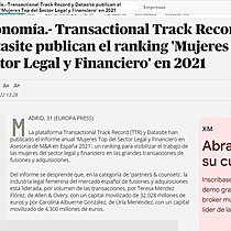 Economa.- Transactional Track Record y Datasite publican el ranking 'Mujeres Top del Sector Legal y Financiero' en 2021